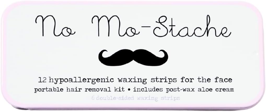No Mo-Stache Wax Strips for Hair Removal, 12 Count - Hypoallergenic All Skin Types - Facial Hair Removal For Women - Travel Friendly Wax Strips For Lip, Brows, Chin, Face + Post Wax Aloe Cream