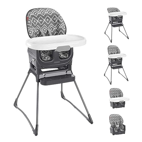 Image of Fisher-Price Baby to Toddler Deluxe High Chair and Portable Booster Seat with Tray Liner Plus Washable Seat Pad and Tray, Gray Tribal