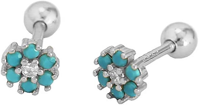 18G Tiny CZ Flower Ball Cartilage Stud Earrings 925 Sterling Silver for Women Girls Hypoallergenic for Sensitive Piercing Ear Cute Small Crystal Snowflake Studs Screw Back Tragus Jewelry