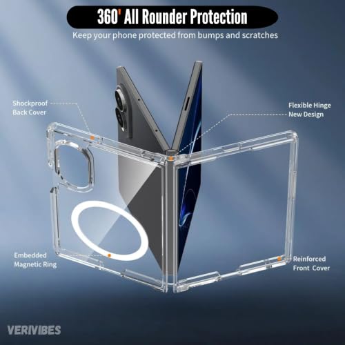 Image of Ultra Hybrid Clear Case Compatible with Samsung Galaxy Z Fold 8 Wide | Magnetic Wireless Charging 360 Hinge Protection | Anti Yellow Shockproof Drop Protection Cover - Transparent