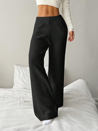 Image of ZAFUL Women's Fuzzy Plush Pajama Pants Wide Leg Pj Bottoms Lounge Pants