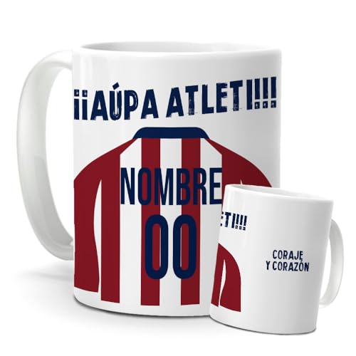 mundohuevo Caneca personalizada Atleti | Canecas de pequeno-almoço futebol | presente original para verdadeiros colchoneiros, futebol para crianças, dia do pai, presentes camisolas de futebol