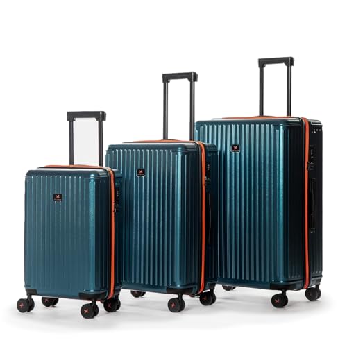 Image of Hard Polycarbonate Luggage Trolley Bag | 8 Wheels 360 Double Spinner Suitcase with Coffee Holder & Mobile Stand | 5 Years Warranty (Nebula Bay, Set of 3 (Cabin+Medium+Large) (54+64+74 cm))