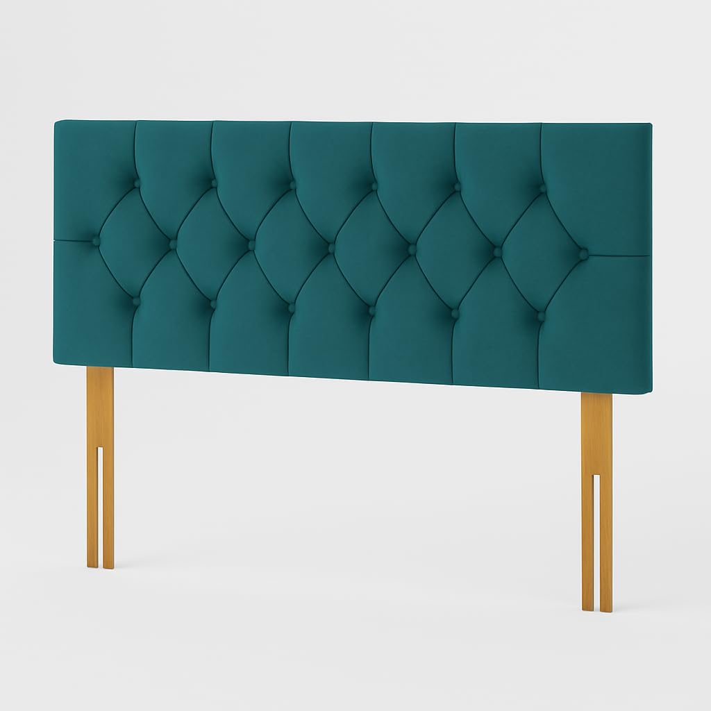 NK Luxury Velvet Chesterfield Upholstered Headboard for Divan Beds – 20-Inch Plush Buttoned Headboard, Extra Padded for Comfort & Style (Teal, 3ft Single)