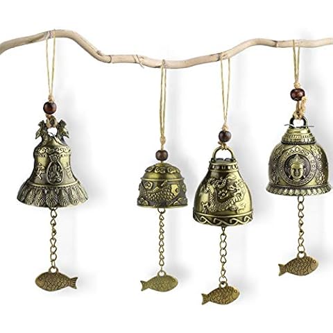 BITEFU 4 Stücke Fengshui Glocke Retro Klangspiel Windspiel Metall Wind Chimes, Meditation Buddha Tempel Gebet Glockenspiel für Glück Wand Gartendeko Hängend Cover