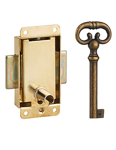 THIRARD - Serrure de Meuble en Applique pour Porte d'Ameublement - Axe 15 mm - Dimensions 30 x 50 mm - Laiton - 1 Clé Laitonnée - Système de Fermeture...