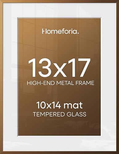 Image of Homeforia 13x17 Picture Frame Bronze, High End Metal 13x17 Brass Poster Frames with Mat 10x14 Photo, 13 x 17 Frame Matted to 10 by 14 inch Print, 17by13 Thin Frames, Tempered Glass, Wall Kit, Set of 3