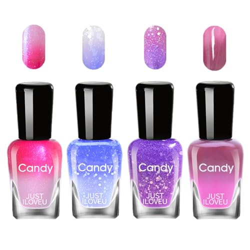 OKAQEE Colorful Nail Polish - 4PCS Quick Drying Long-Lasting Nail Varnish - Color Changing Temperature Control Nail Polish Set Home Nail Art Design - Without Use UV Lamp (4PCS A Set)