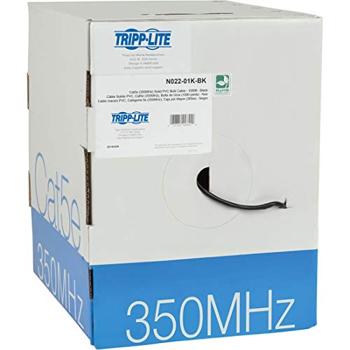 TRIPP LITE Cat5/5e Bulk Solid-Core Cable, CMR-Rated PVC, 350 MHz, Black, 1000' (N022-01K-BK)