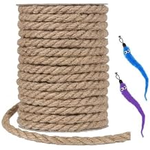 Jute Rope 6mm x 10m for Cat Scratcher Repair, DIY Wrapping & Craft - Includes 2x Cat Teaser Toys