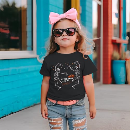 KEKEMI Toddler Halloween Shirt Dancing Skeleton Graphic T-Shirt Baby Boy Girl Skull Print Tee Tops Spooky Season Fall Outfit4