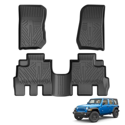 Powerty Floor Mats for Jeep Wrangler JK 2014-2018 Unlimited 4-Door (NOT for JL or 2-Door) All Weather TPE Custom Fit Car Mats Floor Liners 1st & 2nd Row, Black