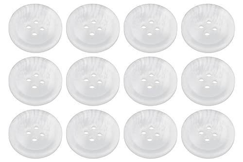 Pack of 12 White 20mm Round Faux Horn Sew On Plastic Buttons for Coats Jackets Cardigans Flat 4 Holes 32L