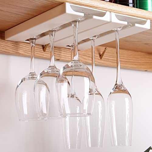 Leevcok 2 Pack Wine Glass Holder Under Shelf Or Cabinet Punch-Free Wine Glass Rack Plastic Stemware Rack Glassware Drying Storage Hanger For Kitchen,Bar And Restaurant(White) #TOP2