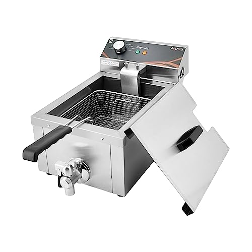 DULNICE Fritteuse Commercial Friteuse mit Fett mit Ölventil 6L, 3000W Elektrische Fritteuse mit Korb & Deckel, Fritteuse mit öl 60°C-200°C für Küche und Haushalt