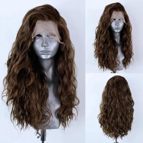 RONGDUOYI Brown Lace Front Wig Long Loose Wave Synthetic Wigs for Women 13x4 Glueless Free Part Natural Hairline Daily Use Cosplay Wigs