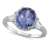 CloseoutWarehouse Oval Cubic Zirconia Halo Ring Sterling Silver (Comes in Colors) (Simulated Tanzanite, 8)
