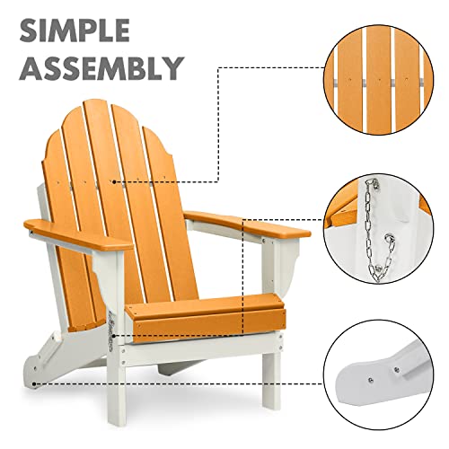 Aoodor Folding Adirondack Chair Patio Chair Outdoor Weather Resistant Painted For Fire Pit &Garden 31.5'' (L) X 28.74'' (W) X 37'' (H) - Orange And White #TOP5