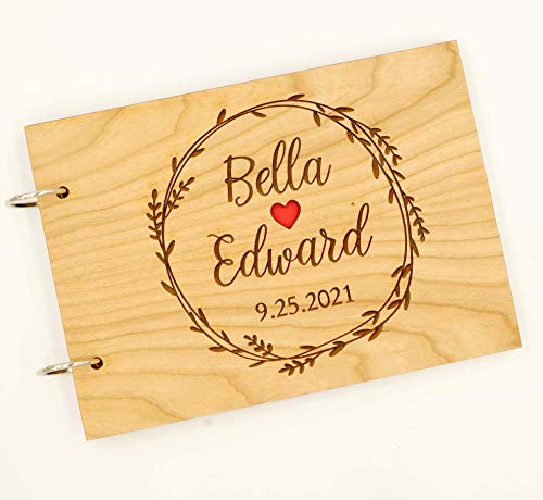 Wedding guest book, rustic guest book, wooden wedding guest book album, personalized custom laser engraved guest book