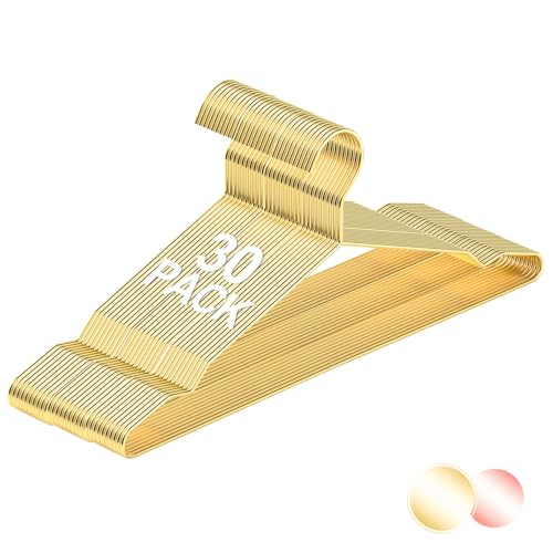 SPECILITE Metall-Kleiderbügel 30 Stück für Mäntel Hemden Anzüge Hosen Robust Starke Drahtbügel Platzsparende Gold