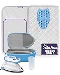 The Quilted Bear Premium Mini Steam Iron Bundle - Steam Travel Iron Mini with Ironing Mat, Hard Case and Rest for Effortless Quilting and Wrinkle-Free Clothing - Holiday & Travel Essentials (Blue)