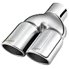Upower 2.5 to 3 Dual Exhaust Tip 2 1/2 Inch Inlet 3 Inch Outlet 9.5 Length Weld On Exhaust Tailpipe Tips 304 Polished Stainless Steel 1.2mm Thickness Double Wall Slant Rolled Edge