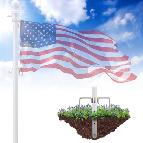 Cogardenshower Heavy Duty Ground Flag Pole Kit - 8.2Ft Tangle Free Inground Flagpole With Anti-Tip Stake Prong cover
