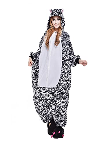 NEWCOSPLAY Animal Onesie Adult Zebra Pajamas Plush One Piece Cosplay Costume(Small, Zebra)