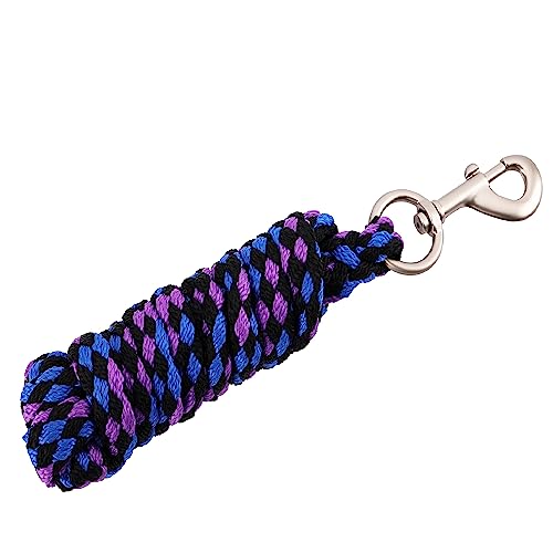 Merauno® Führstrick für Pferd - Anbindestrick in verschiedenen stylischen Designs, Führleine, Anbindeseil Pony, Esel, Ziege lang Strick mit Karabinerhaken Blauviolett