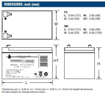 Miniatura 4 de Power Sonic PS-12120 Batería de plomo ácido sellada recargable 12V 12AH para uso general, médica, iluminación de emergencia, fuego y seguridad con