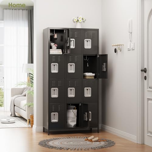 SUPEER Metal Locker Storage Cabinet, Lockers Cabinet for Employees with Lock and 12 Doors,Steel Storage Locker Cabinet for School Office Gym Bedroom,Assembly Required (12 Door-Dark Grey) - Image 3