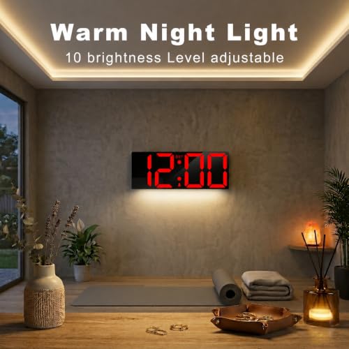 Image of JALL 22 inch Large Digital Wall Clock, Big LED Display with Night Light, Auto Dimming & DST, Giant Alarm Clock for Seniors, Elderly Parents, Gift for Mom Dad (Black Shell Red Font)