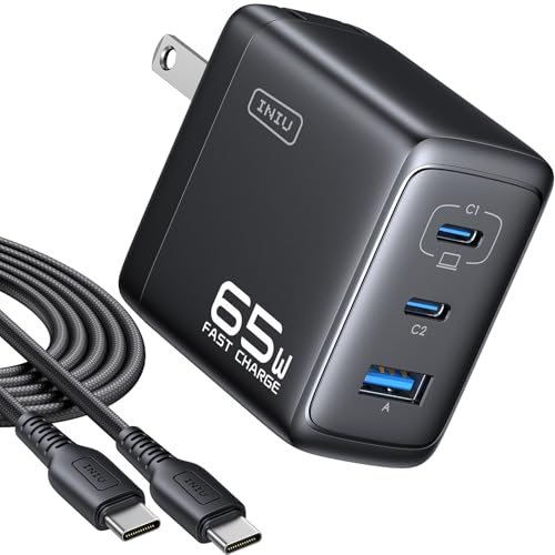 INIU 65W 3-Port GaN USB-C Charger Block with Foldable Plug