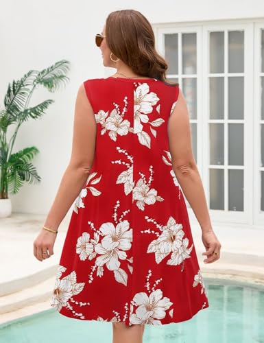 Image of JollieLovin Women Plus Size Curvy Summer Tank Sun Dresses Sleeveless Causal T-Shirt Dress Beach Swing Cover up(L-5X)