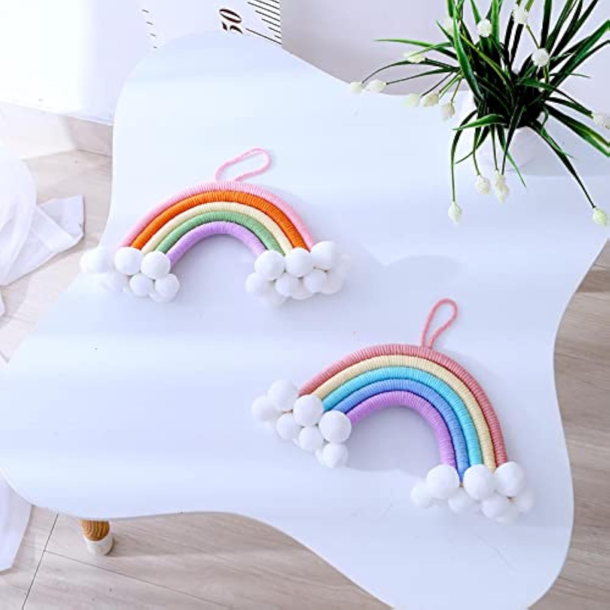 Hand Woven Rainbow Tapestry Cotton Yarn Hanging Decor