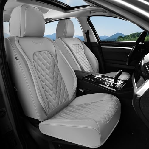 Image of Coverado Front Seat Covers, Waterproof Nappa Leather Dust-Proof Protectors, Universal Fit for Most Vehicles, Anti-Scratch Seat Covers for Sedans, SUVs, Pickup Trucks - Gray