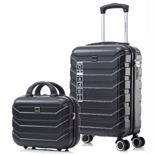 ALLABARD Kit Mala de Bordo Mão 8KG e Frasqueira ABS para Viagem com Rodinha Removível 360° e Ziper Duplo Antifurto Cadeado com Senha P015 (Preto)