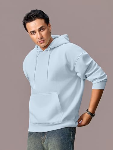Image of Urbano Fashion Men's Cotton Solid Oversized Hooded Neck Sweatshirt