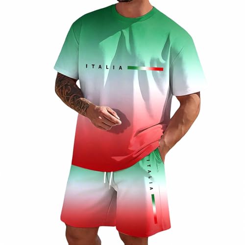 Ensemble homme t-shirt et short d'été imprimé dégradé vert tenue décontractée taille L confortable