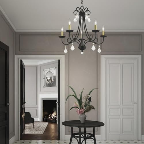 Livex Lighting, 40875-04, Daphne, Chandelier, Black with Antique Brass Finish Accents by Livex - Image 3