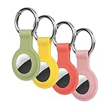 KOKOKA 4 Pièces Étui Protection Compatible avec Airtag, Airtag Housse Coque Keyring Tracker pour Votre Clé de Voiture, Votre Sac, Chien Laisse et Plus Encore, Matcha Green Pink Orange Yellow