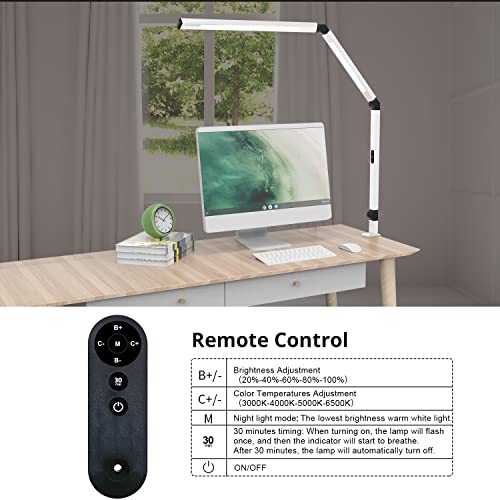 Image of Micomlan LED Desk Lamp for Home Office, Architect Clamp Desk Lamp with Remote Control, Adjustable Dimmable Swing Arm Clamp on Table Light Clip-on Dual Light 5 Brightness Levels & 4 CCT Modes