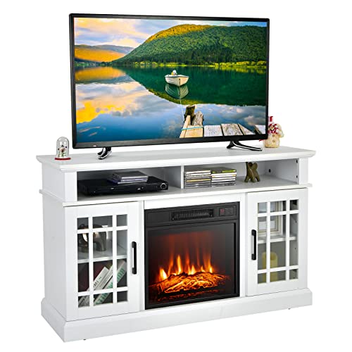 GOFLAME Fireplace TV Stand for TV up to 55 Inches, Freestanding Wood Entertainment Center with 18