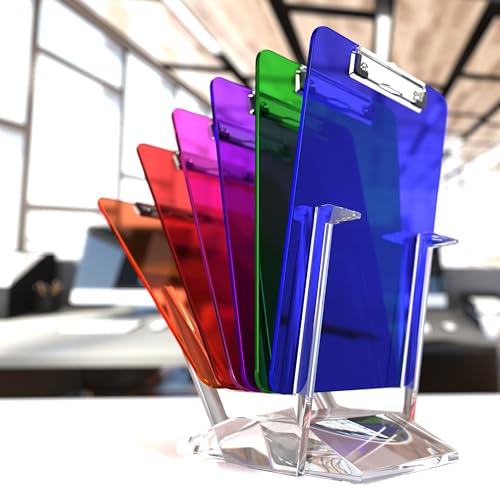 Image of KIGGOS Acrylic Clipboards 12.5 x 9, Transparent Assorted Colored 6 Pack Letter Size Clipboards with Low Profile Metal Clips, Hold up to 100 Sheets, Lightweight Set for Classroom, School, Office & Home
