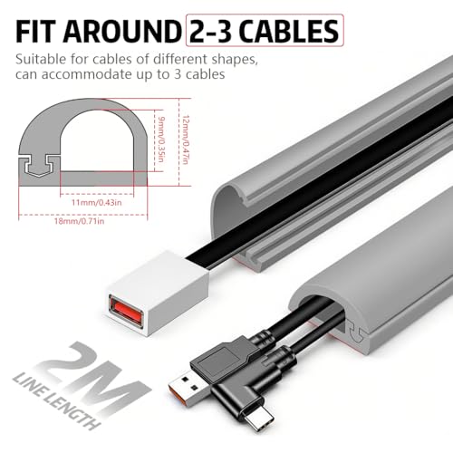 Image of Serplex 6.6FT Floor Cable Cover Self Adhesive Cord Cover Wire Protector Flexible Under Table Cable Management with Side Open Design, Wire Concealer for TV Computer Home Office Wall Management