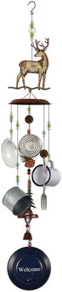 Sunset Vista Designs 14758 Deer and Dishes Metal Wind Chime, Galvanized