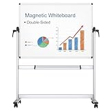 VIZ-PRO Pizarra blanca móvil magnética de doble cara 120x90 cm, con ruedas y marco de aluminio, para oficina y aula