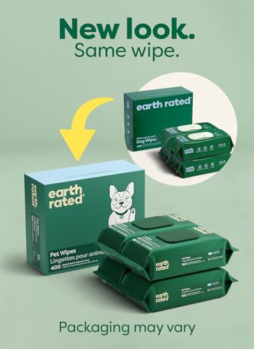 Image of Earth Rated Dog Wipes for Paws & Butt, Deodorizing, White Tea & Basil 400ct | Hypoallergenic, 3-in-1 Cleaning and Hydrating, for Grooming Paws, Body and Butt