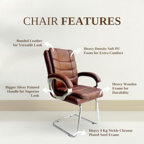 Image of activa Executive Office Visitor Chair | Ergonomic Relax Chair for Study, Home, Reception| Comfortable Cushioned Seat Back, Double Pipe Frame with Arm Rest Guest Seating (2, Brown, Star)