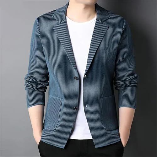 Fashion Slim Fit Blazer Jacket Elegant Knitted Suit Striped Men Sweaters Coat Casual Mens Clothes2